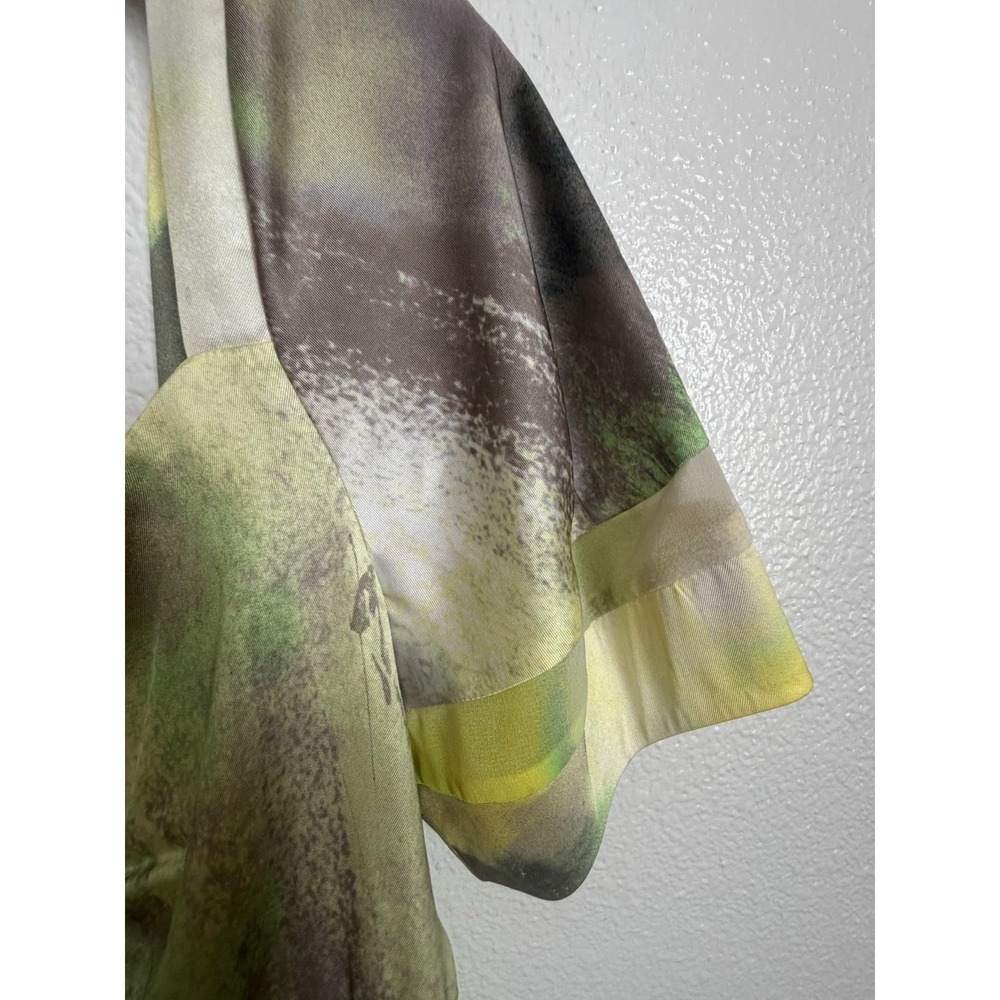 Dkny Midi Dress Womens S Watercolor Hues Ruched Printed Satin Short Sleeve NWT - Picture 7 of 11